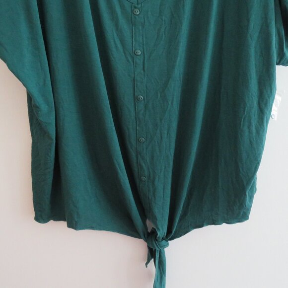 MODCLOTH Kelly Green Tie Front Button Blouse Top Stretch Travel - Size 4X NWOT - Picture 8 of 16